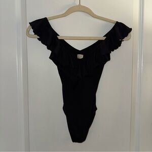 Wilfred Black Ruffled Bodysuit One Piece